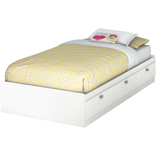 South Shore Spark Mates Bed with 3 Drawers, Twin 39-Inch, Pure White with Satin Zinc Handles