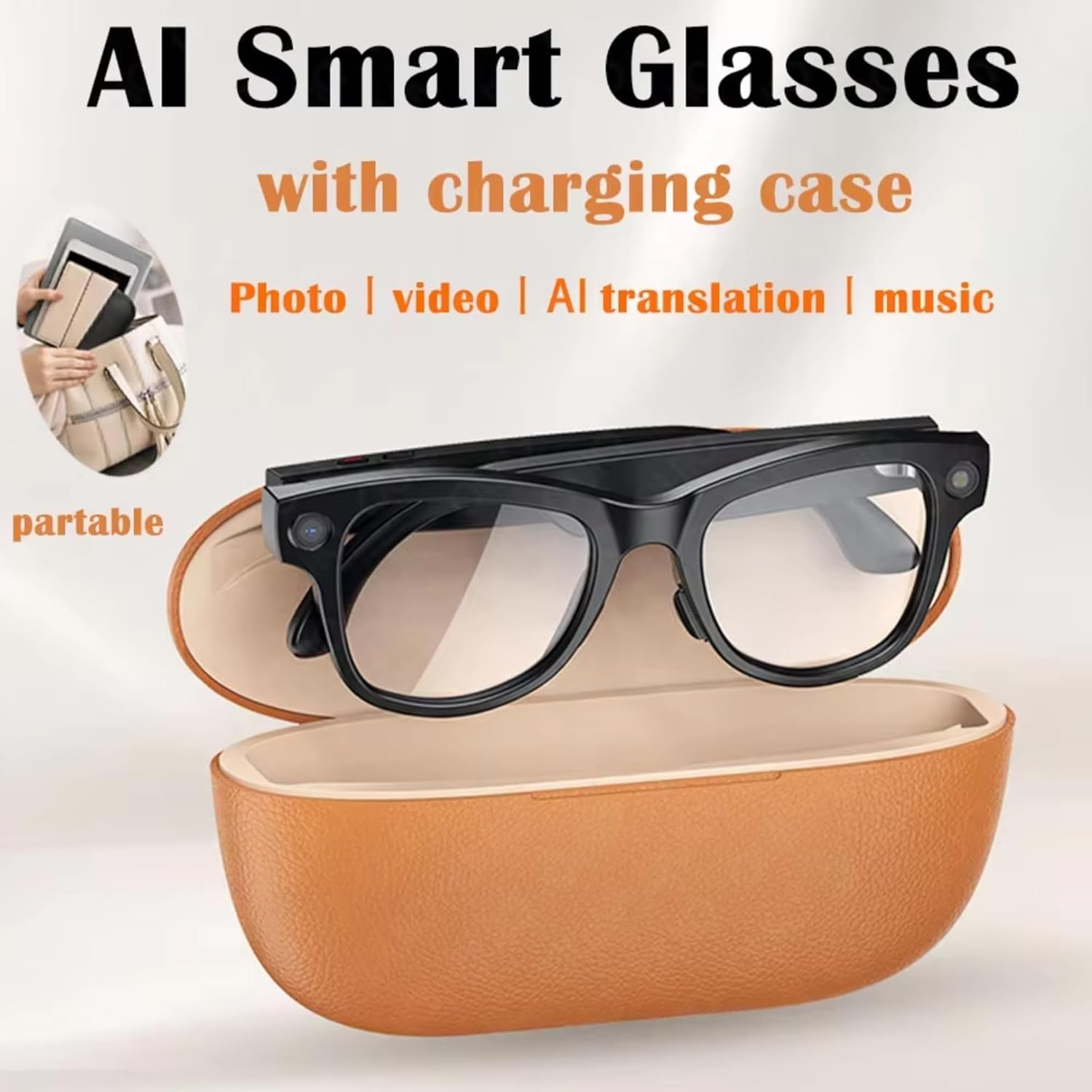 ai smart glasses 4k hd camera,800w anti-shake camera sunglasses with video recording/simultaneous interpretation/gpt identify objects/dual mic/wifi transmission,3600mah charging case