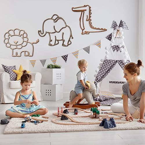 Miniatura 6 de Soaoo 9 piezas de decoración de safari para guardería, temática de selva, decoración de guardería de bosque, arte de madera para habitación de bebé,