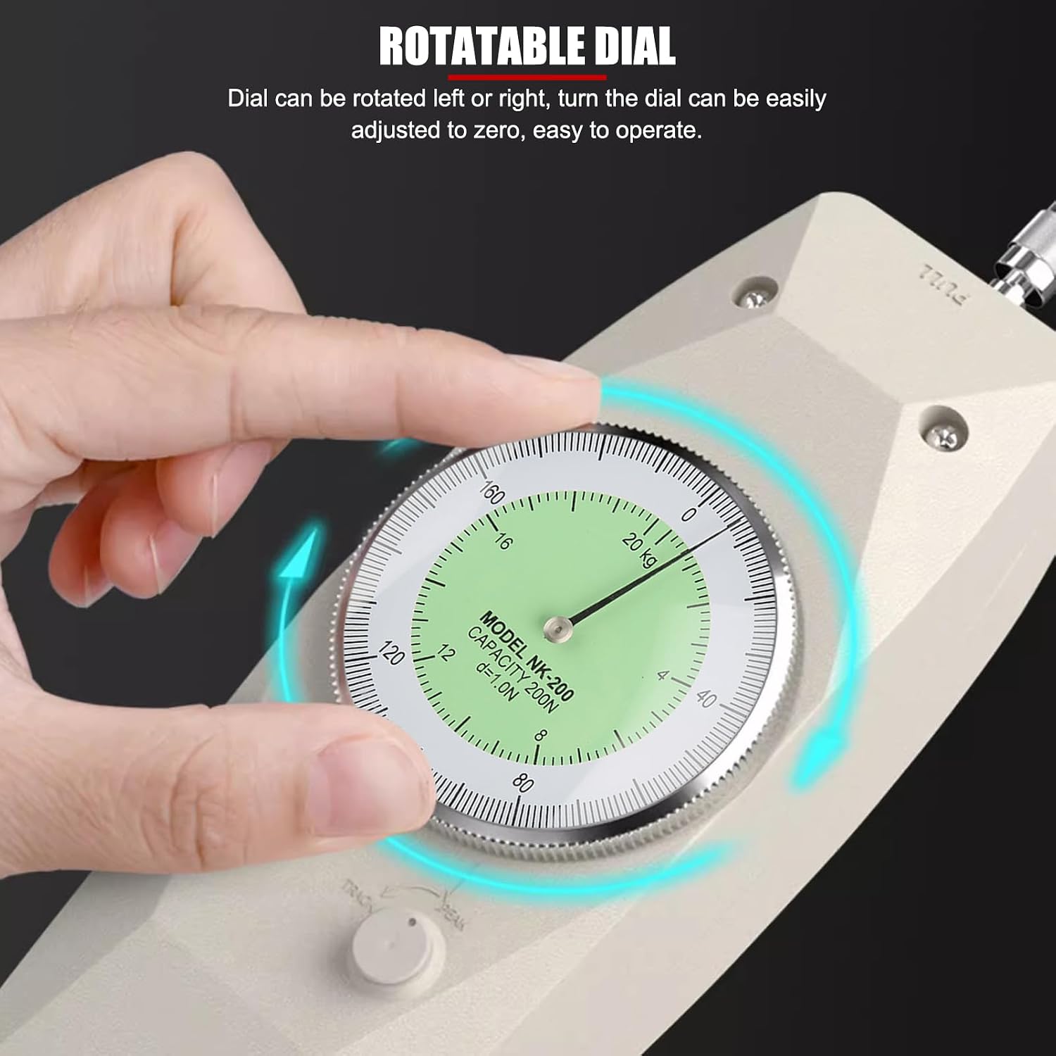 200 N Handheld Mechanical Push Pull Force Gauge, with N/kgf Dual Scale Analog Dial, Peak Hold Function, for Mounting Test Stand, for Tensile and Compression Force Testing