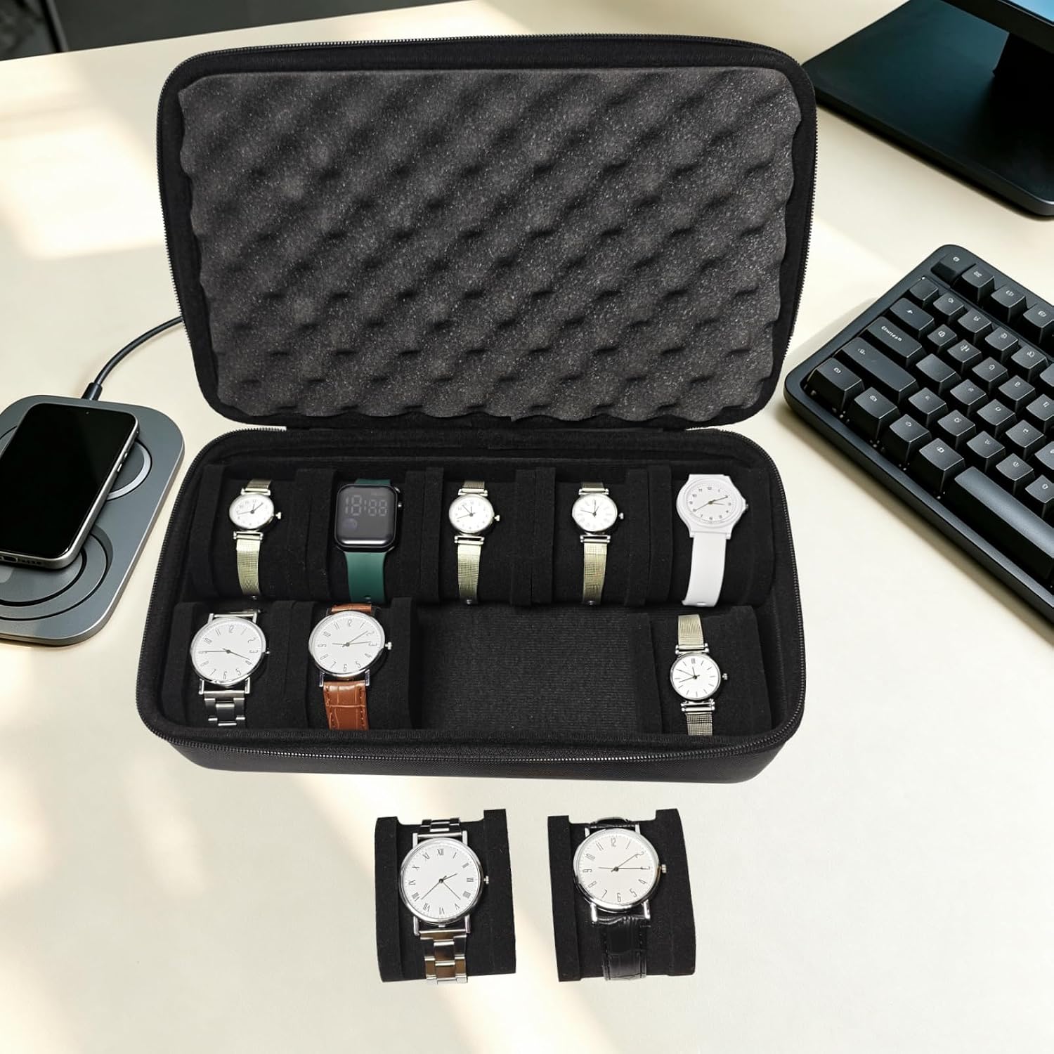 10 Slots Watch Travel Case for Men and Women, Hard Watch Storage Box