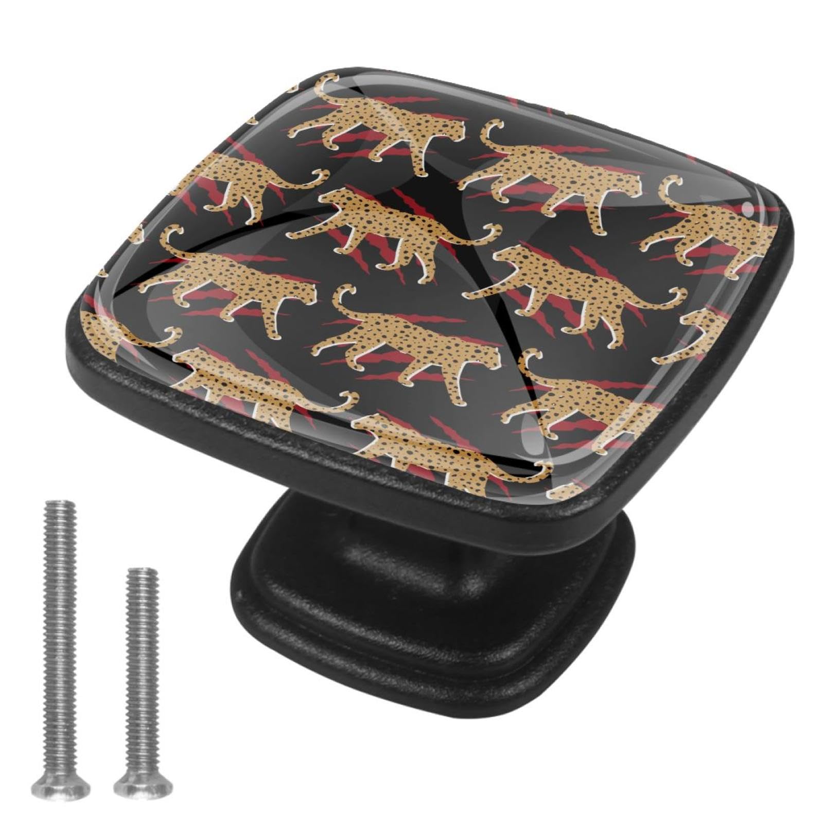 VAPOKF Drawer Knob Pull Handle Leopard Cheetah with Skin Texture Cabinet Drawer Pulls Cupboard Knobs with Screws for Home Office Cabinet 4 Pack