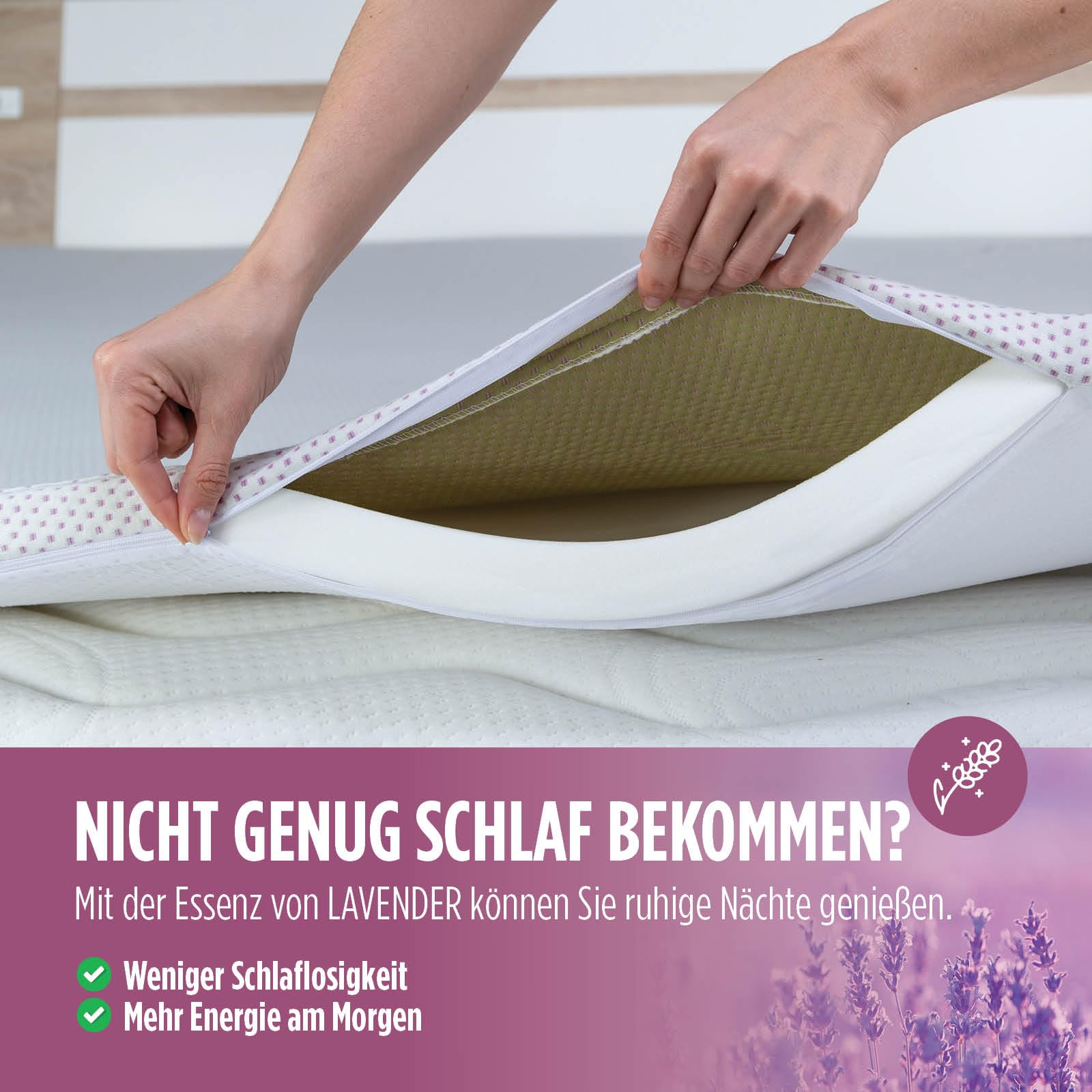 Vitapur Topper 160 x 200 cm, terapia zapachowa lawendowa – komfortowa nakładka na materac ViscoCell z pianki memory, redukcja stresu, nakładka na materac