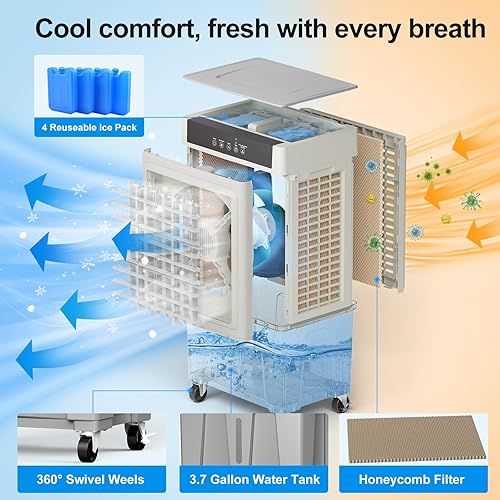 Miniatura 2 de Cozzyben Enfriador de pantano 3 en 1, enfriador de aire evaporativo de 2100CFM, aire acondicionado portátil de unidad de aire acondicionado de 100,