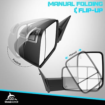 WHALEMOTOR Power Heated Tow Mirrors Compatible with 2019-2024 Dodge Ram 1500 Only (Not fit Classic), Manual Flip & Fold Tow Side Mirrors w/Blind Spot Detection, Turn Signal, Puddle Light, Temp Sensor