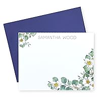 Vista 1 de Eucalyptus Stationery Cards with Envelopes Set, Personalized Floral Stationary for Women, A2 FLAT Cards, Choose Quantity, Greenery Thank You Note