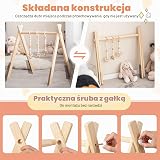 COSTWAY Pałąk edukacyjny, drewniany stojak edukacyjny z 3 wiszącymi zabawkami, zabawka rozwijająca zdolności poznawcze i sensoryczne, stojak aktywizujący z pełnego drewna, prezent dla dziecka od 3 miesiąca życia (naturalne drewno)