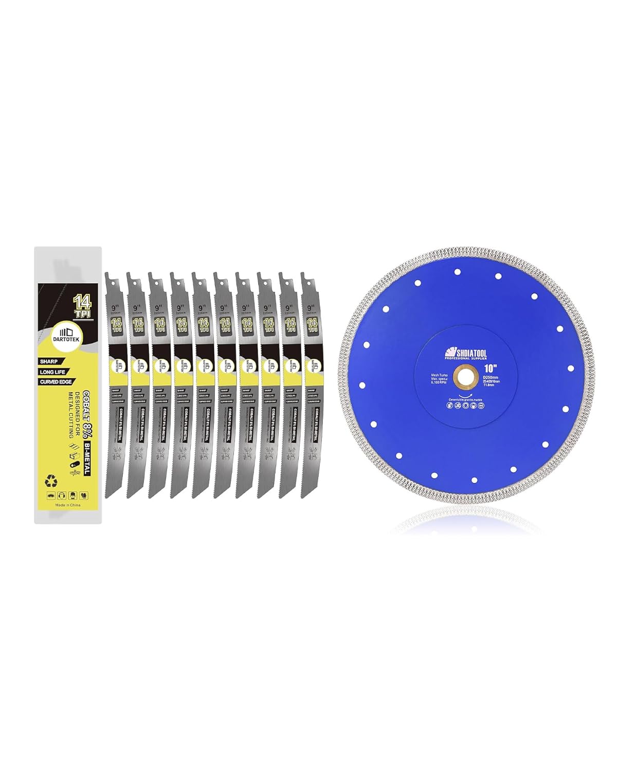 9-Inch 14TPI Reciprocating Saw Blades 10PCS, DARTOTEK and SHDIATOOL 10 Inch Diamond Saw Blade Cutting Disc