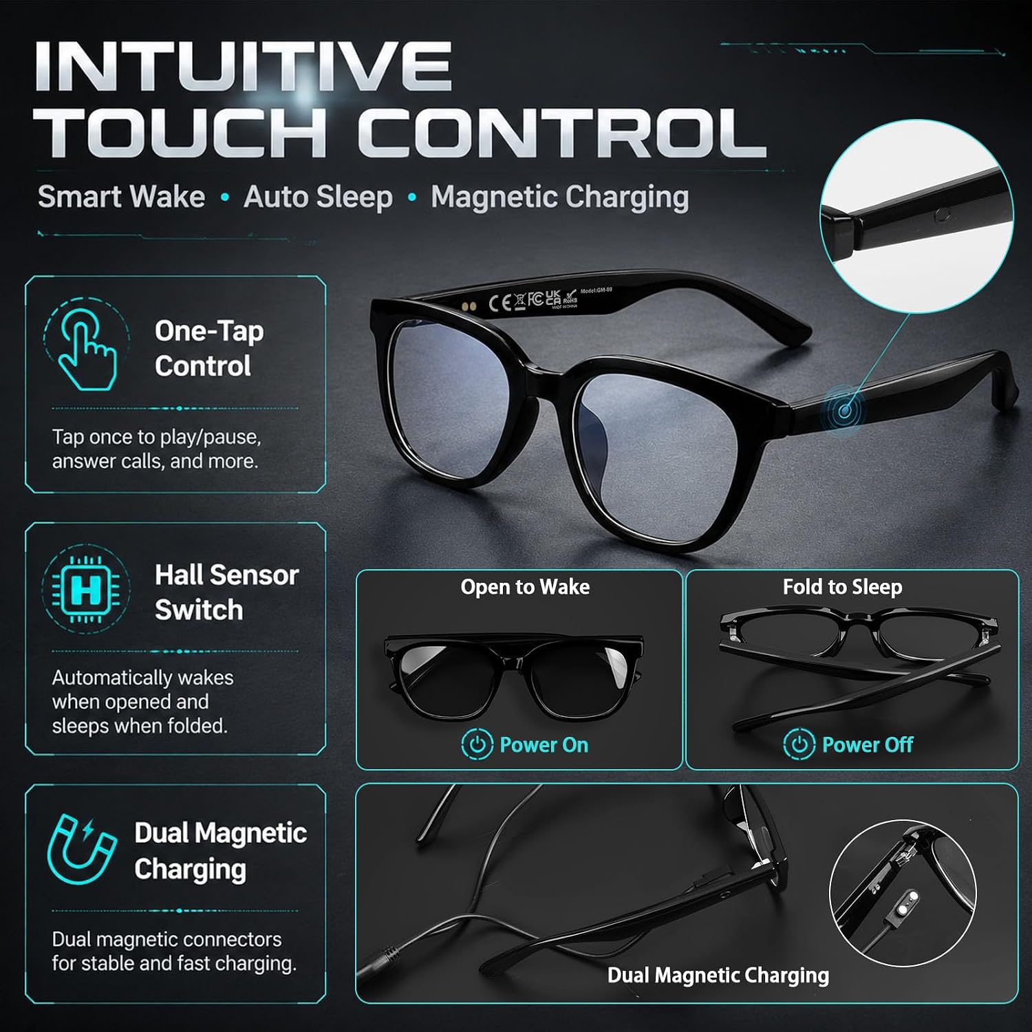 Bluetooth Glasses for Women Men, Smart Glasses with Open Ear Speaker