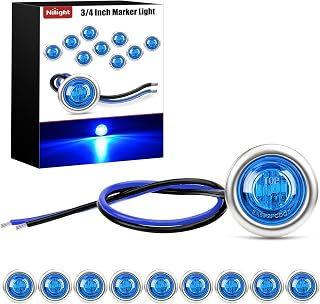 Nilight 3/4" Round Marker Lights 10PCS Blue Side Bullet Clearance Light | 304 Stainless Steel Bezel with IP68 Waterproof Hardwired Bright LEDs and 2 Wire Design for 12V Trailers Trucks Campers Boats