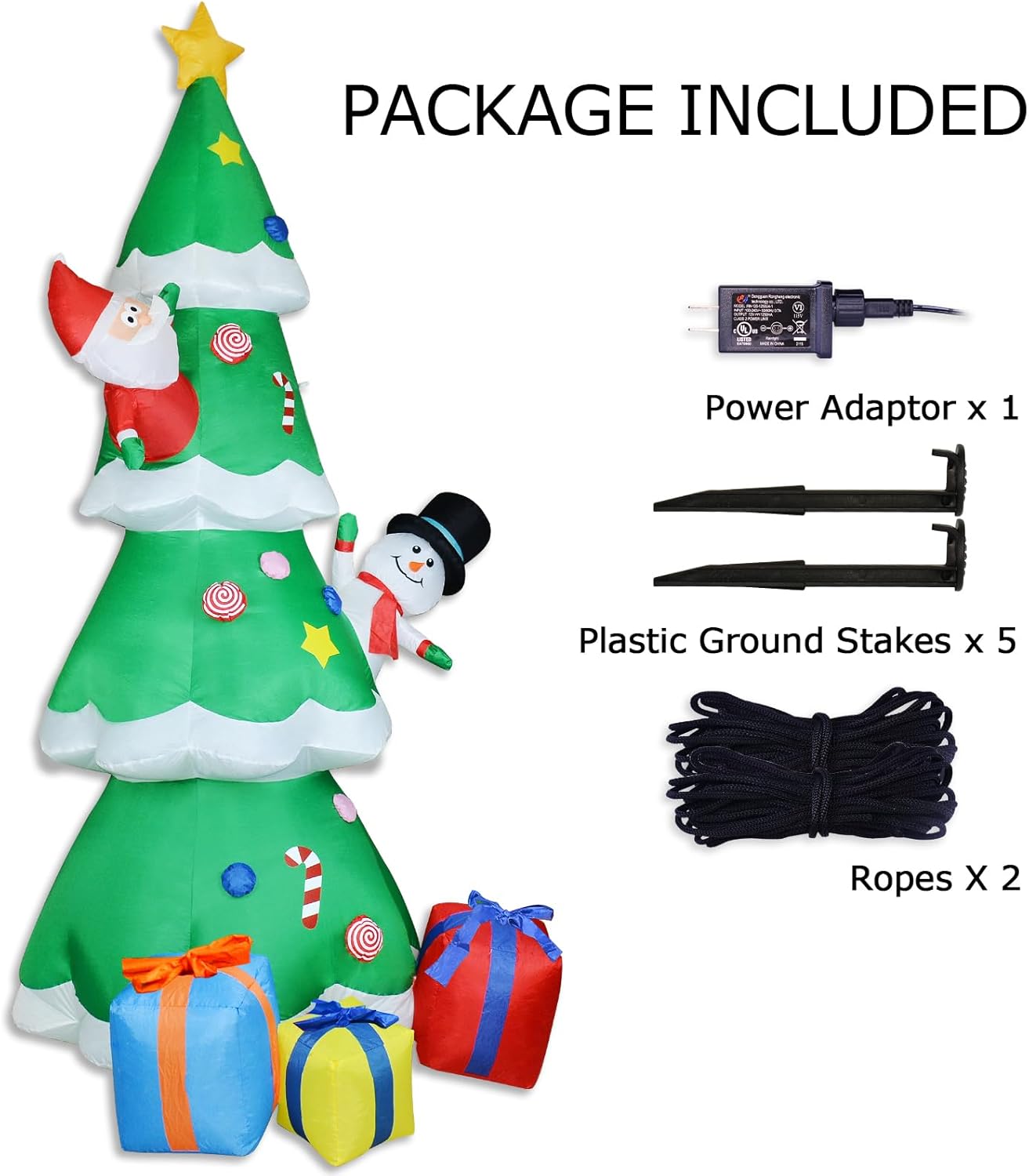 9Ft Christmas Inflatable Decoration Green Christmas Tree with Build in LED, Blow up Inflatable Tree with Multicolor Gift Boxes and Star for Christmas Party Indoor, Outdoor, Yard, Garden, Lawn Décor - Image 5