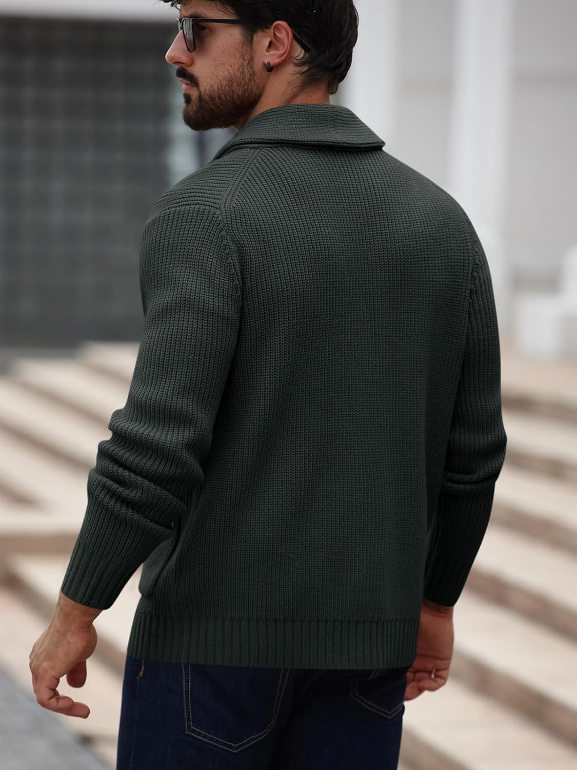 Runcati Mens Shawl Collar Cardigan Sweater Button Down Ribbed Knit Sweaters Chunky Casual Cardigan with Pockets - Image 4