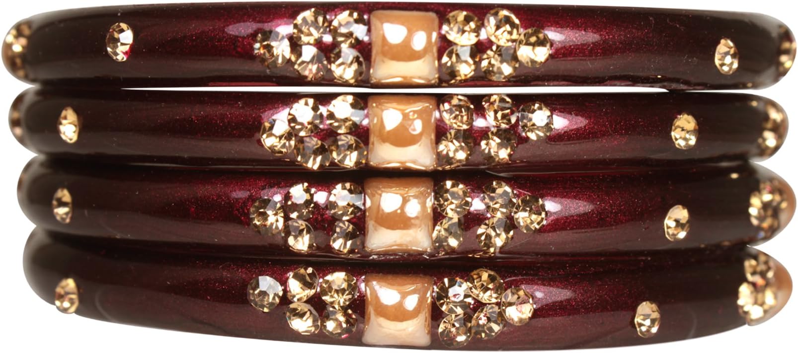 Manihaar Designer Golden Stones Clinged Set of Four Glass Bangles for Girls and Women