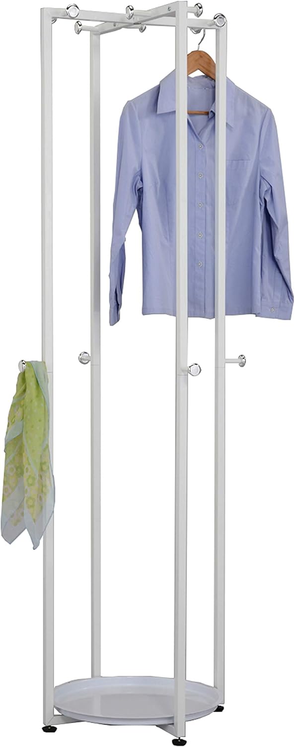 KB Designs - Metal 12 - Hook Freestanding Coat Rack with Storage, White
