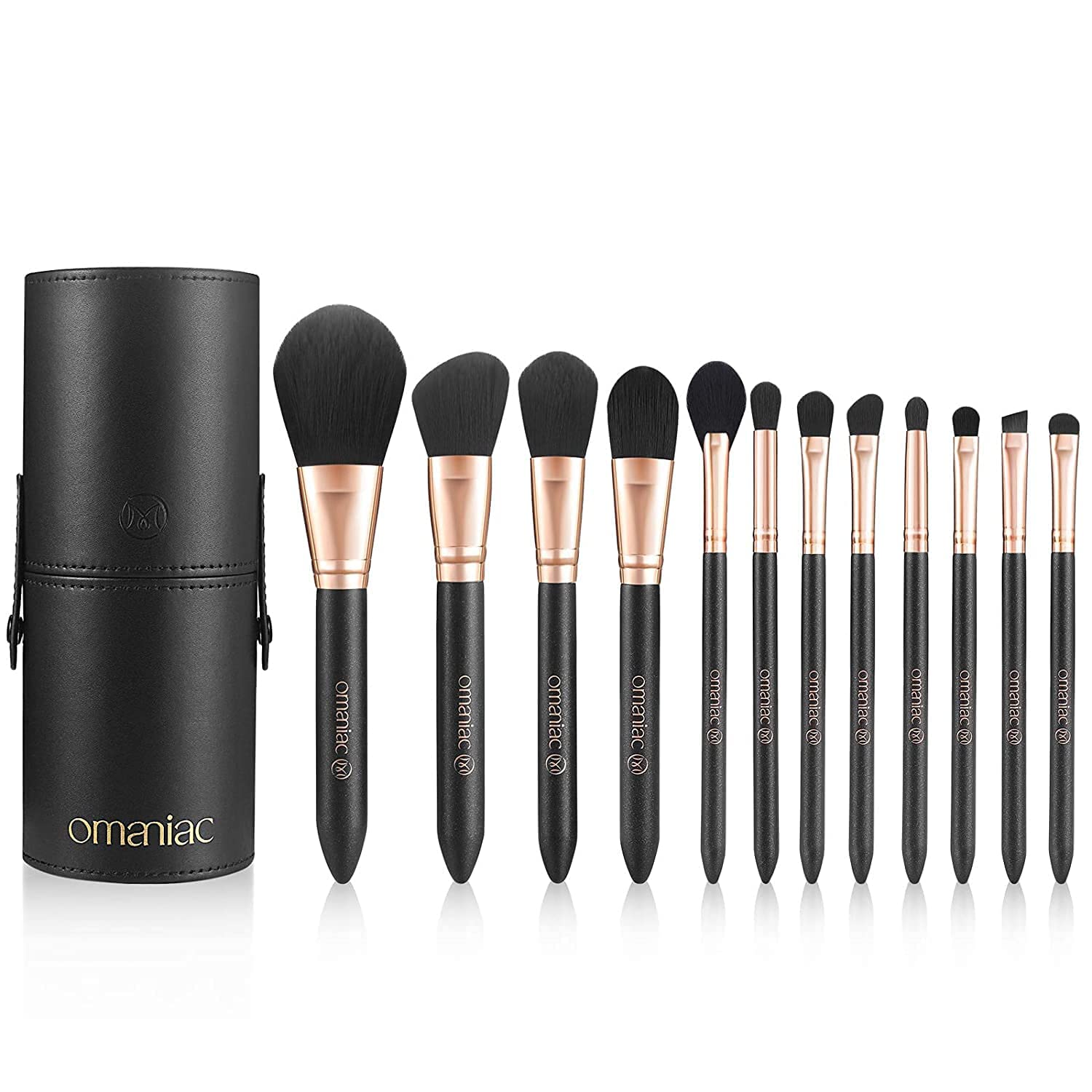 OMANIAC Juego de 12 brochas de maquillaje, de alta calidad, hechas de fibras sintéticas duraderas, brochas de maquillaje profesionales para el día a día o de viaje (negro)