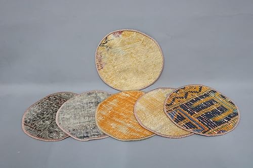 Mesa, juego de seis, regalo para ella, posavasos naranja, placa inferior de alfombra, posavasos circulares, almohadilla de 10 x 10 pulgadas, mantel