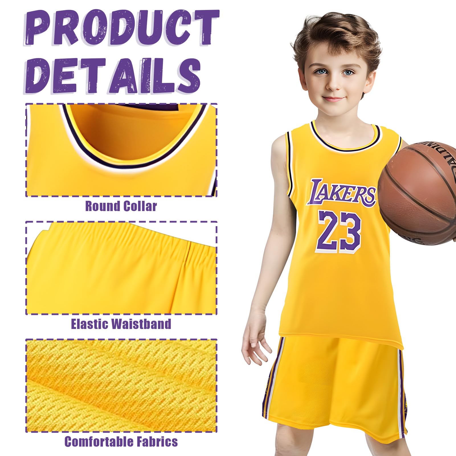 Camiseta y Pantalones Cortos de Baloncesto, Traje Sin Mangas de Baloncesto, Camiseta de Baloncesto para Niño, Conjunto Baloncesto Niños (FR/ES, Números, 130, 140, Regular, Amarillo)