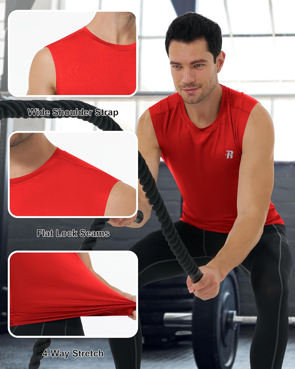 Runhit 3 Pack Men's Compression Shirts Sleeveless Workout Athletic Tank Top Sports Base Layer Undershirt for Running Gym - Image 3