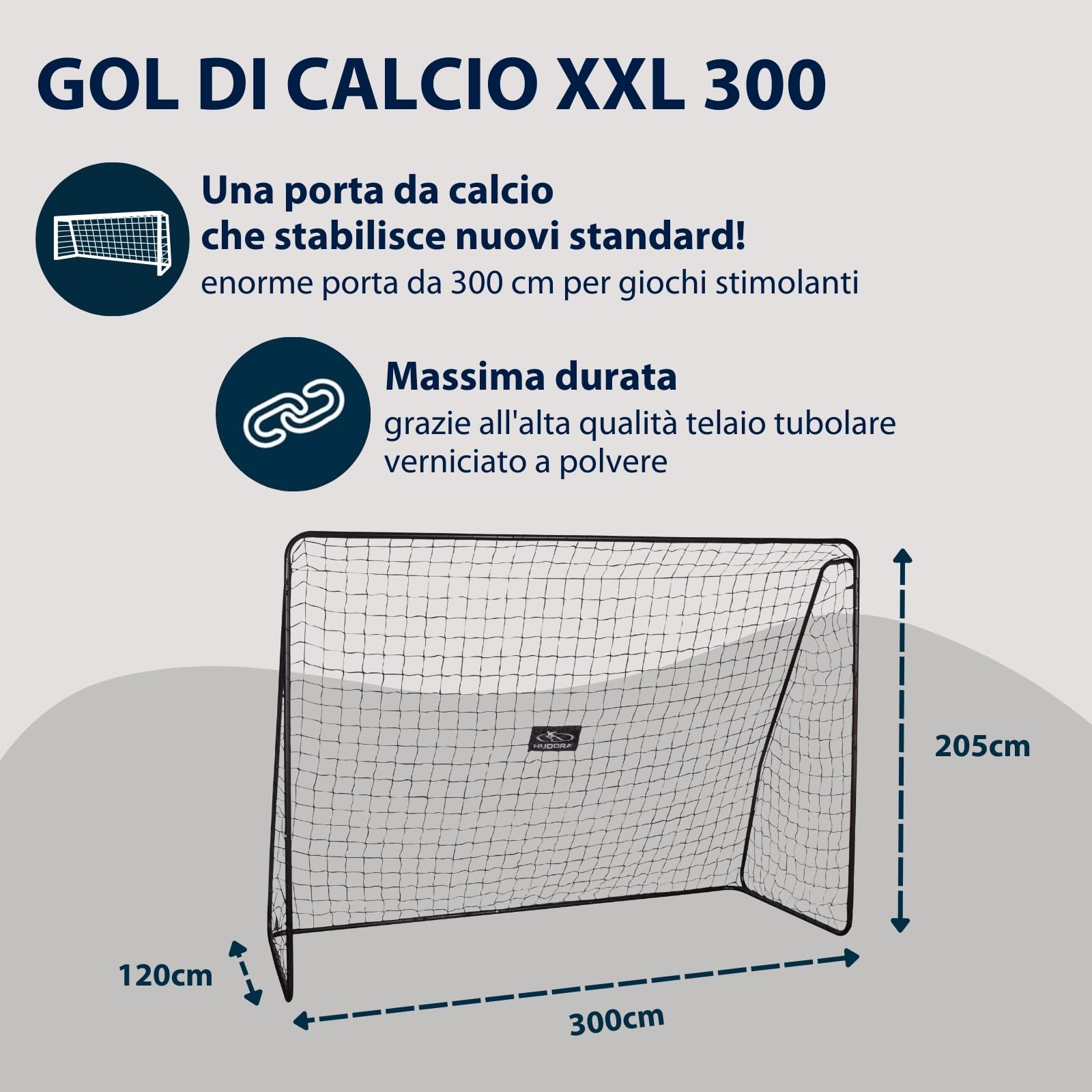 HUDORA Porta da calcio XXL - grande, resistente alle intemperie, stabile con rete fitta per esterno e training