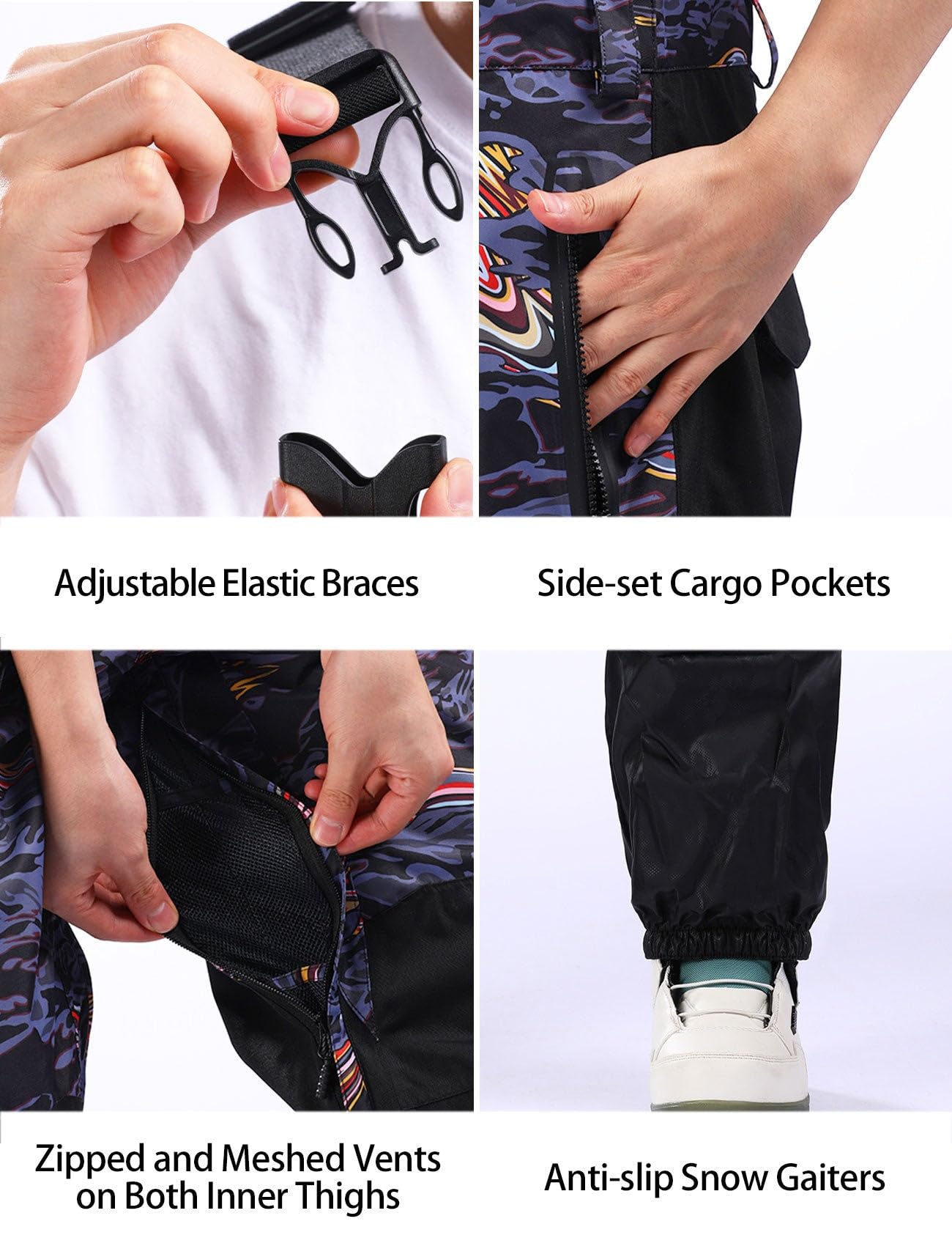 GSOU SNOW Salopette da sci da uomo, con tasche multiple, leggere, impermeabili, antivento, traspiranti, caldi