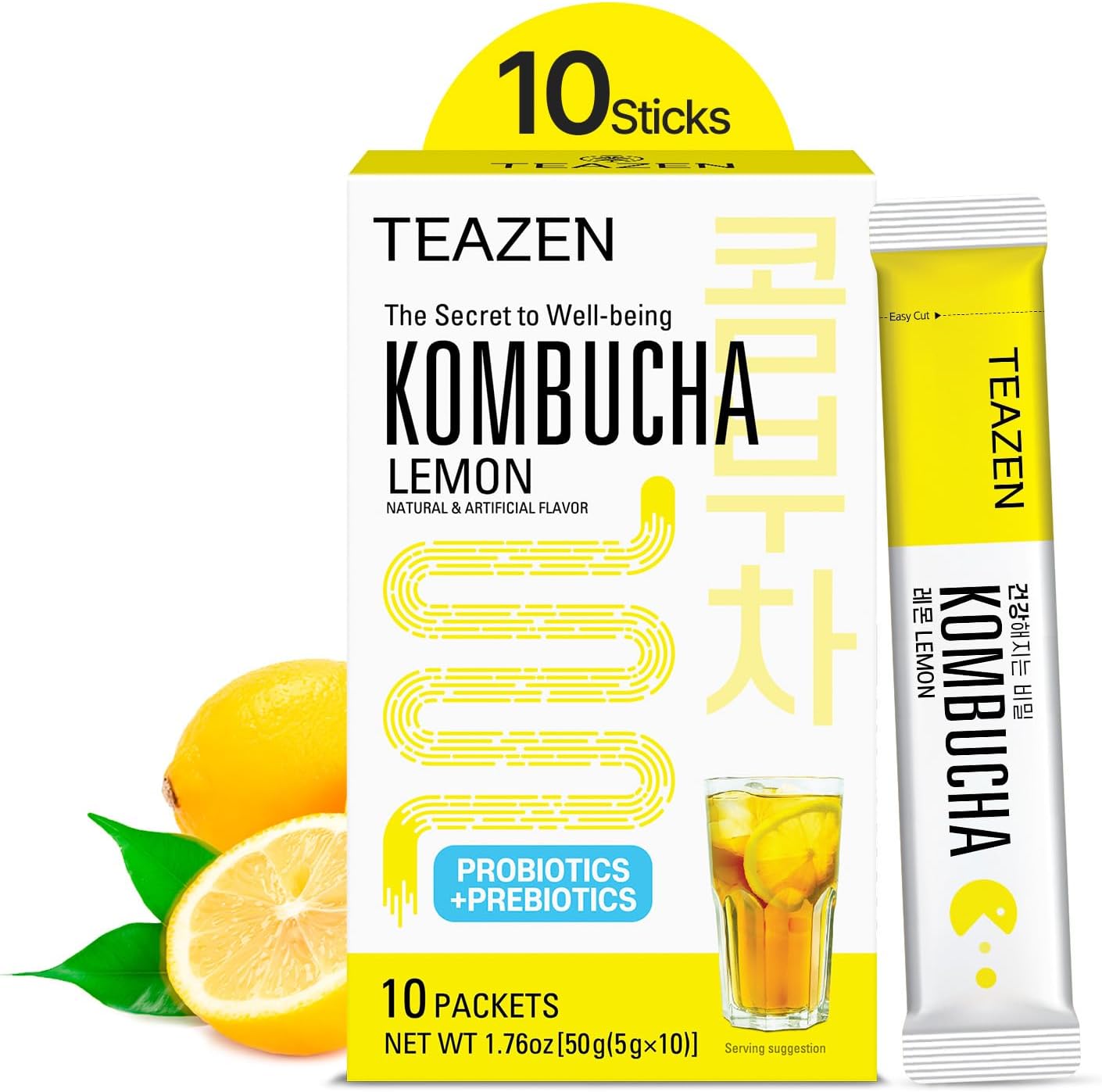 TEAZEN Kombucha Powder Drink Mix | Premium Korean Probiotic Drink | Sugar Fre...