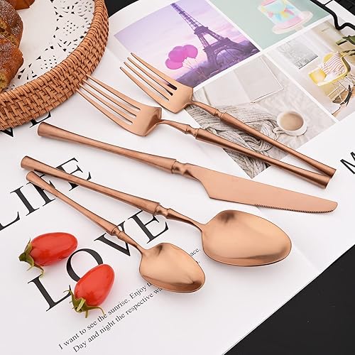 Miniatura 7 de JASHII Juego de cubiertos de 20 piezas con acabado satinado, juego de cubiertos de acero inoxidable 304, servicio para 4, tenedores de postre, juego