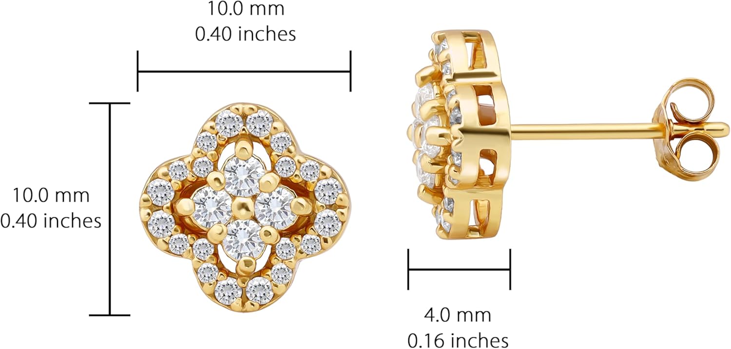 Hoops & Loops 925 Sterling Silver Four Leaf Clover Stud Earrings for Women - AAAA Cubic Zirconia Lucky Studs, 14K Gold, Rose Gold Flash Plated, Trendy Sparkling Minimalist Jewelry - Image 6