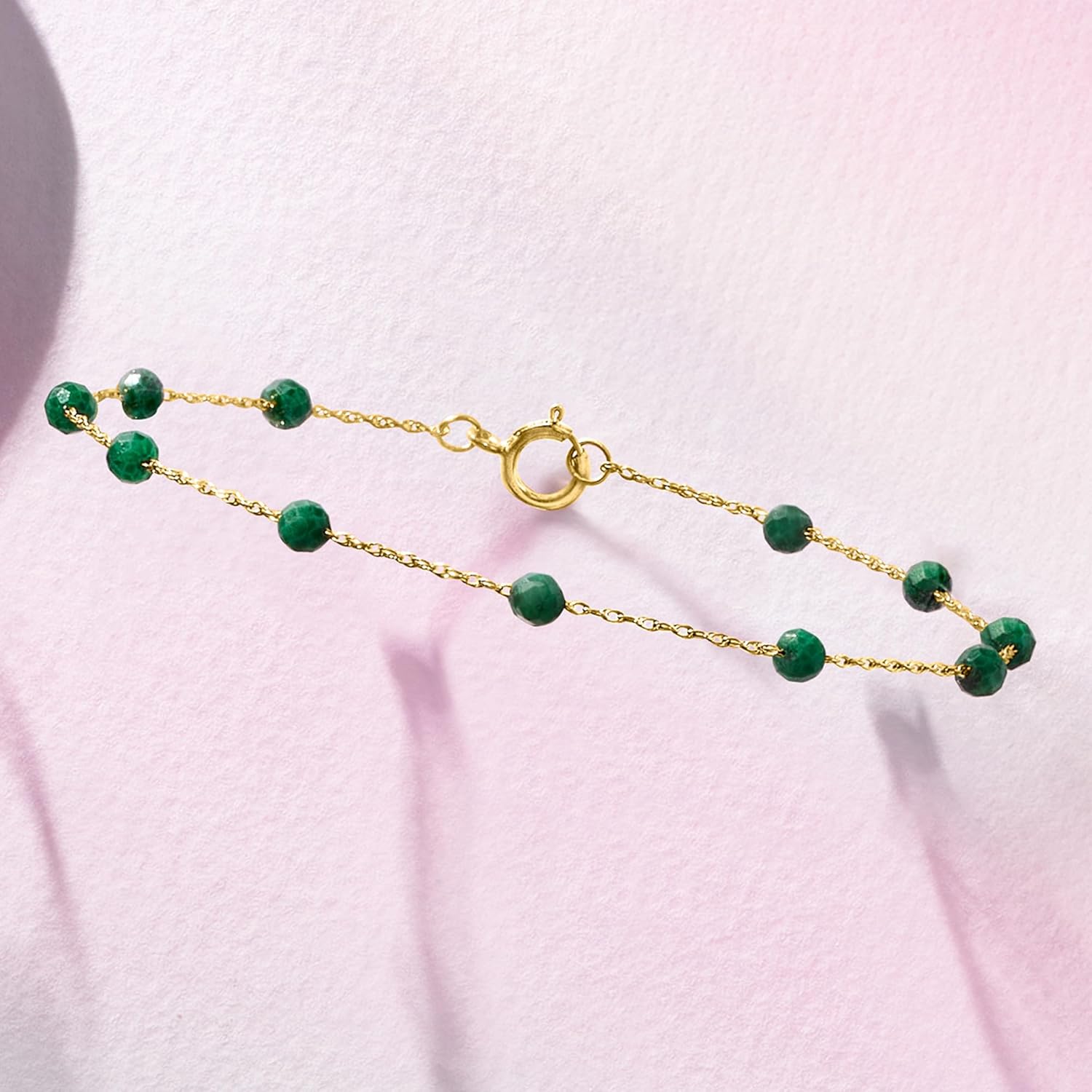 Pure Collection by Ross-Simons 1.60 ct. t.w. Emerald Bead Station Bracelet in 14kt Yellow Gold