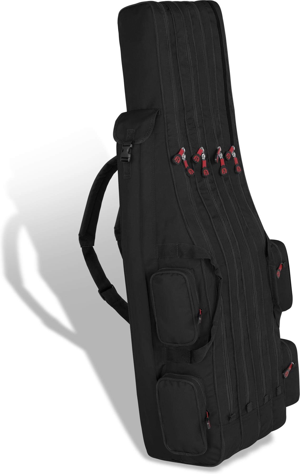 normani Rutentasche Rod Case Angelkoffer Futteral mit 2, 3 oder 4 Ruten-Fächern, Verschiedene Längen wählbar - stark wasserabweisender Fishing Rucksack Schwarz 4 Innenfächer 150 cm