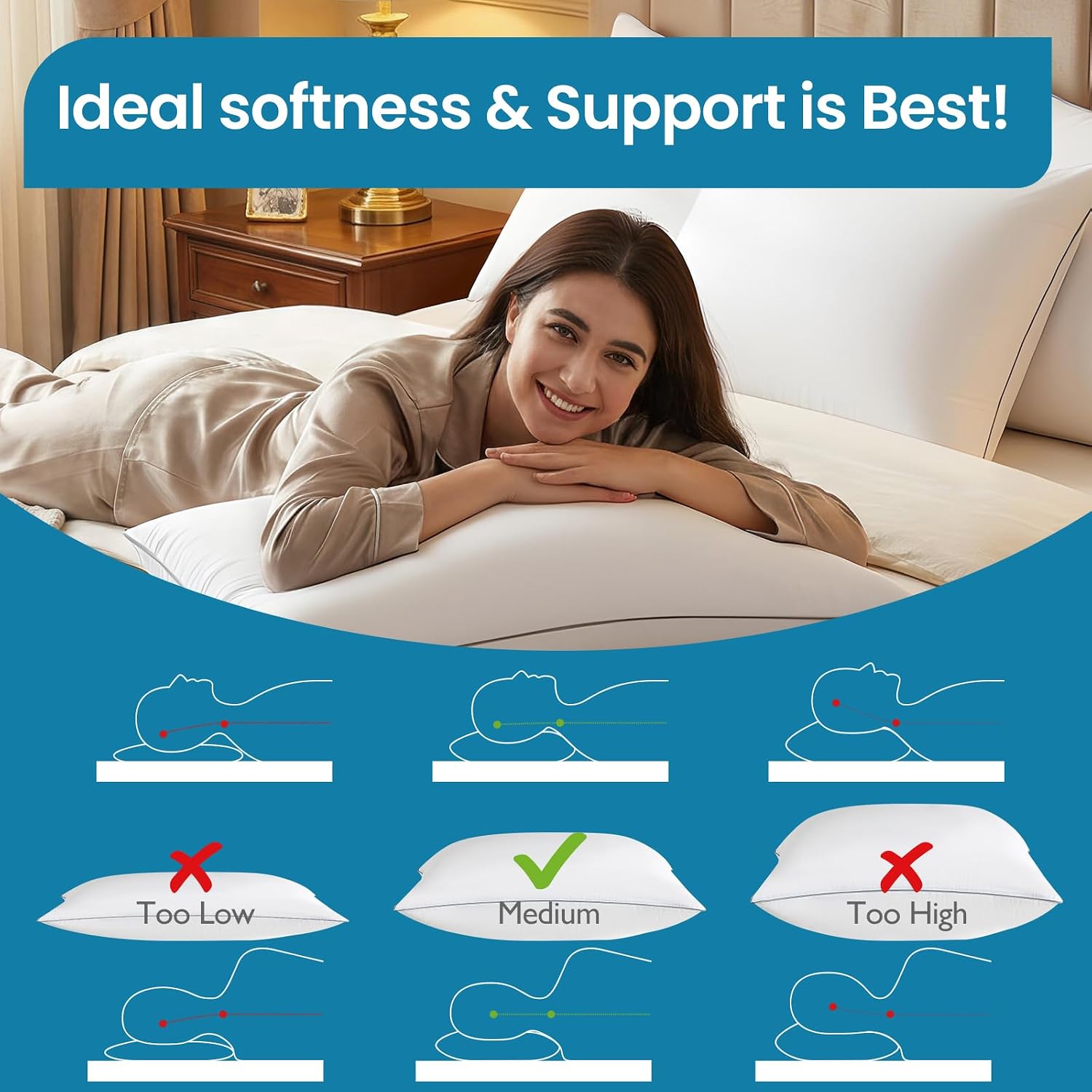 FP FLEXPEDIC Soft Adjustable Loft Luxury Bed Pillows Queen Size Set of 2