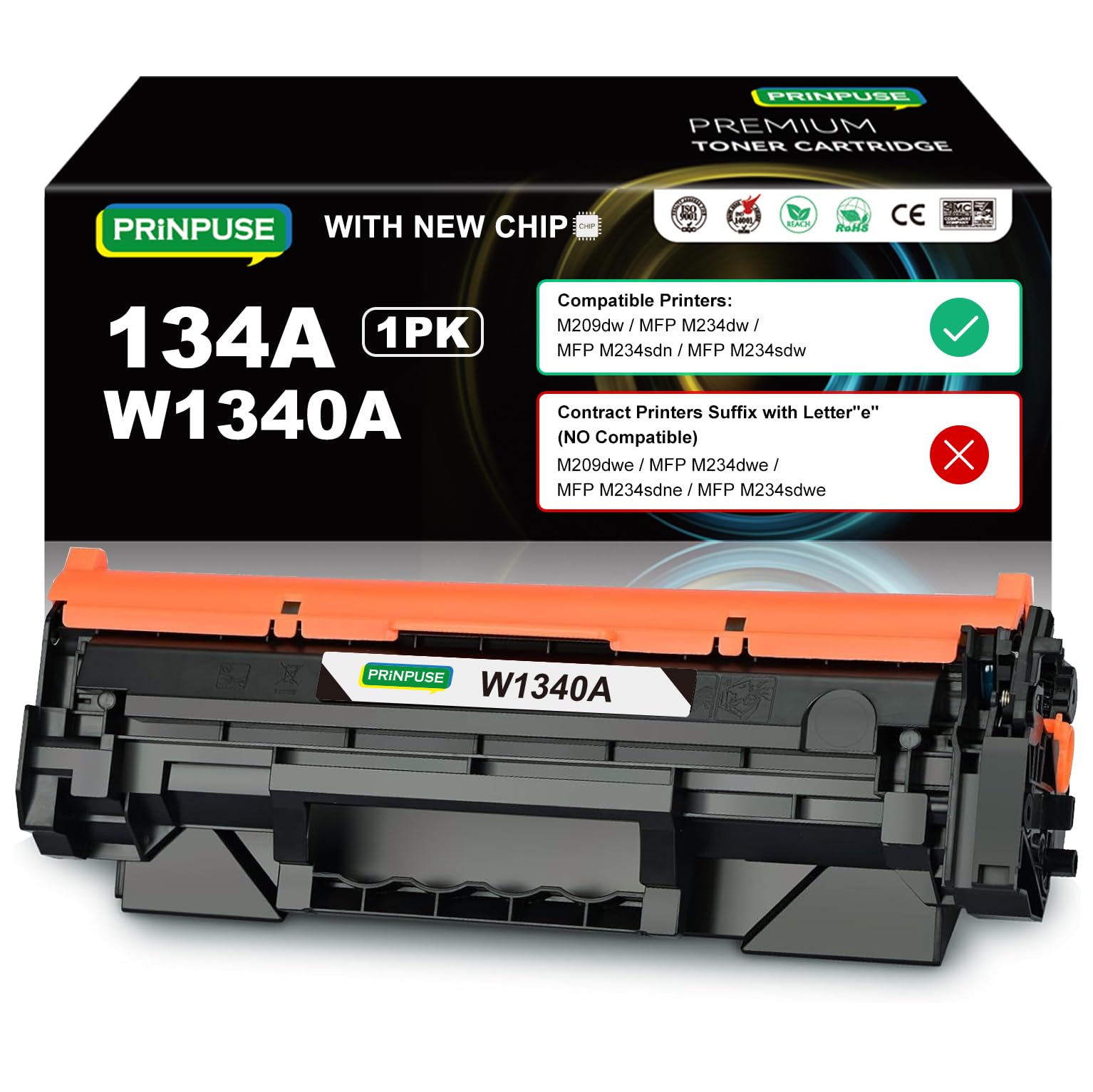 PRINPUSE W1340A 134A Toner Cartridge with Chip Replacement for HP 134A W1340A 134X W1340X for HP Laserjet M209dw MFP M234dw M234sdw M234sdn