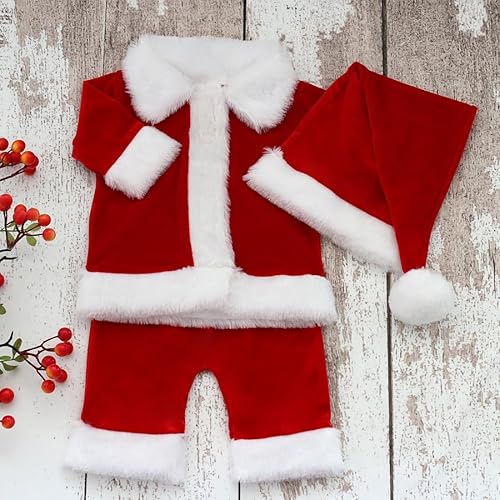 Vista 7 de Ropa de Navidad para recién nacido, accesorios para sesión de fotos, ropa de ganchillo, pantalones de sombrero rojo de Papá Noel, accesorios