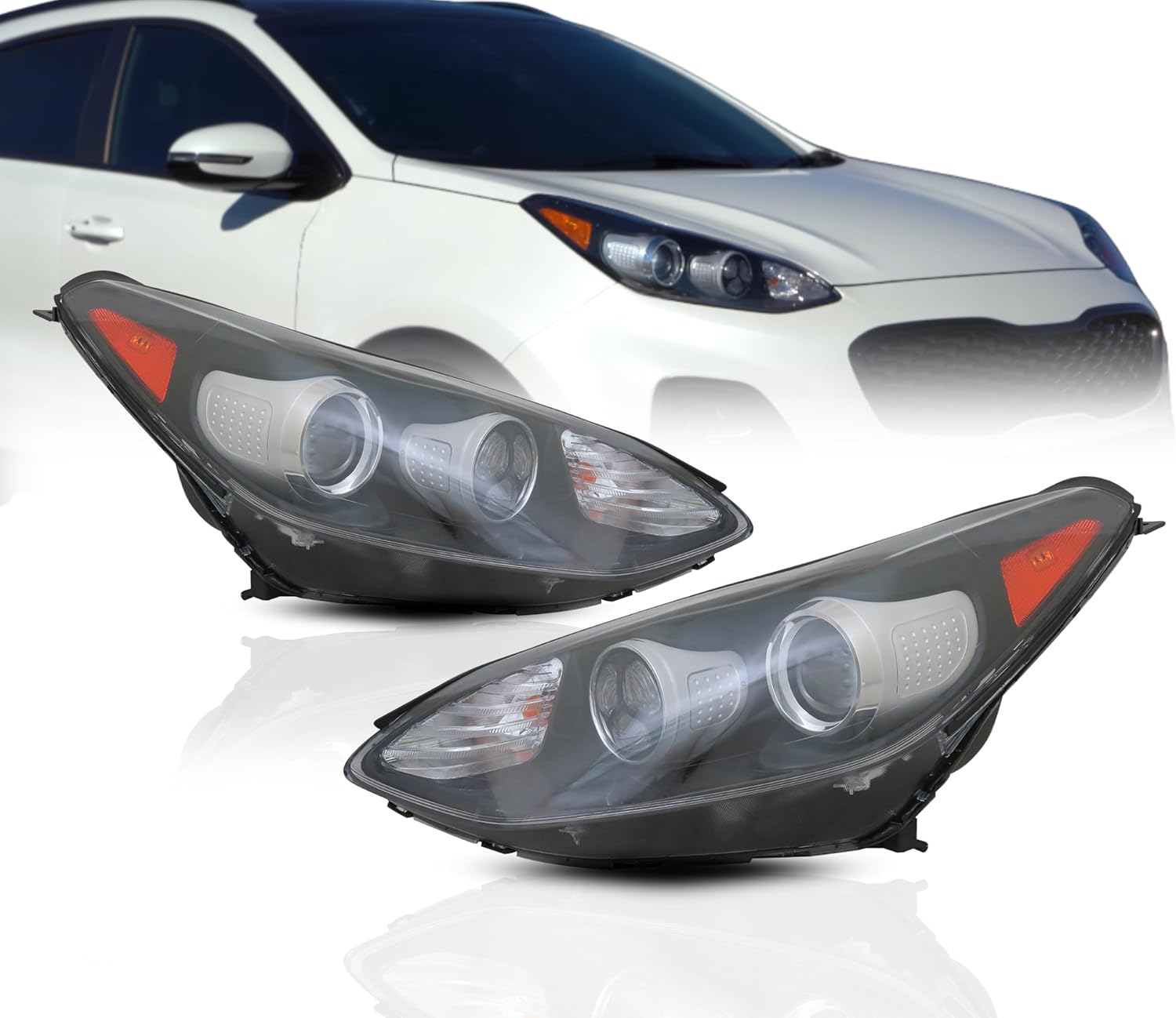 ALLIGATOR AUTO LIGHTS Headlights Compatible with Kia Sportage AWD 2017-2021 CAPA Certified Halogen Head Light with LED DRL and Bulbs Left & Right Sides KI2503199, KI2502199 / 92102 D9141, 92101 D9141