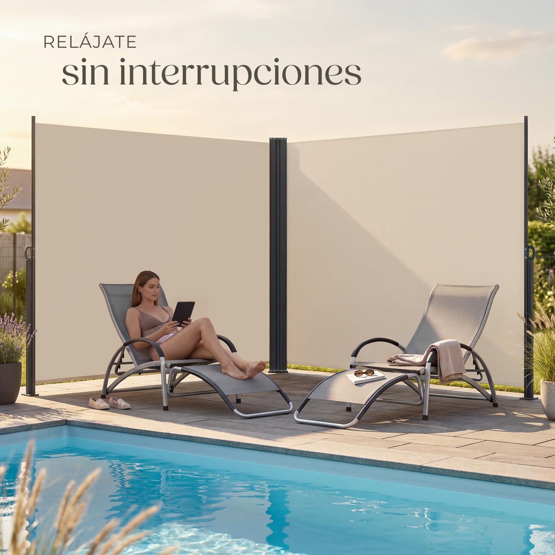 tectake® Toldo Retractil Exterior Doble 200x600 cm, Toldos Exterior Terraza, Separador de Ambientes, Paravientos, Toldo Lateral, Toldos Terraza, Parasol Lateral Jardin - Beige