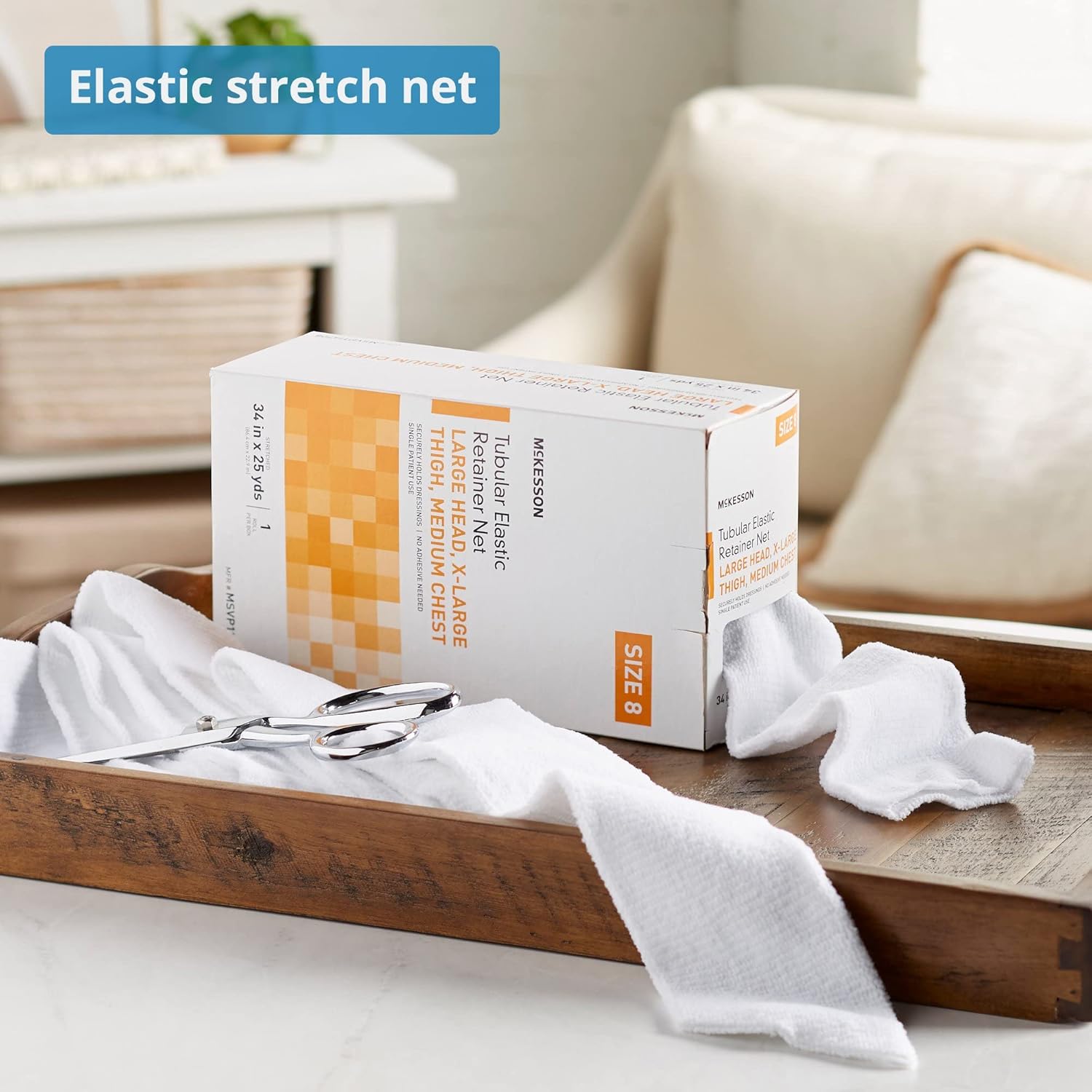 McKesson Tubular Elastic Retainer Net Dressing, Non-Sterile, Head, Thigh, Chest, Size 8, 34 in x 25 yd, 1 Count, 1 Pack