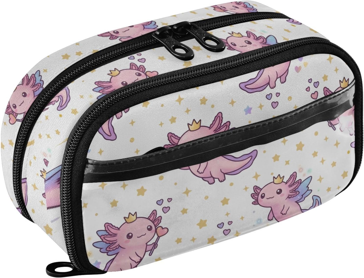 ALAZA Crown Axolotl Large Capacity Pencil Case, Aesthetic Stationery Organizer Bag with Clear PVC Window, High Capacity Pen Pouch with Dividers for School Office Travel