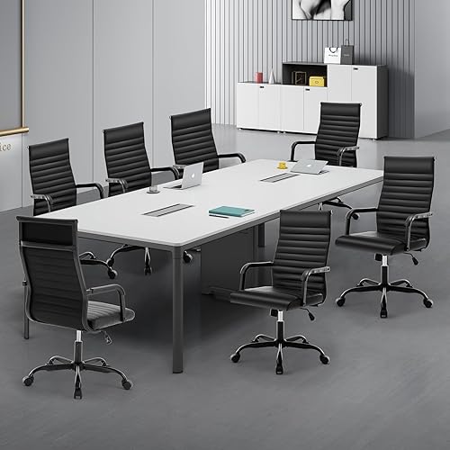 Miniatura 8 de Silla de oficina, ergonómicas ejecutivas para sala de conferencias, silla de escritorio de cuero acanalado con soporte lumbar, silla giratoria de