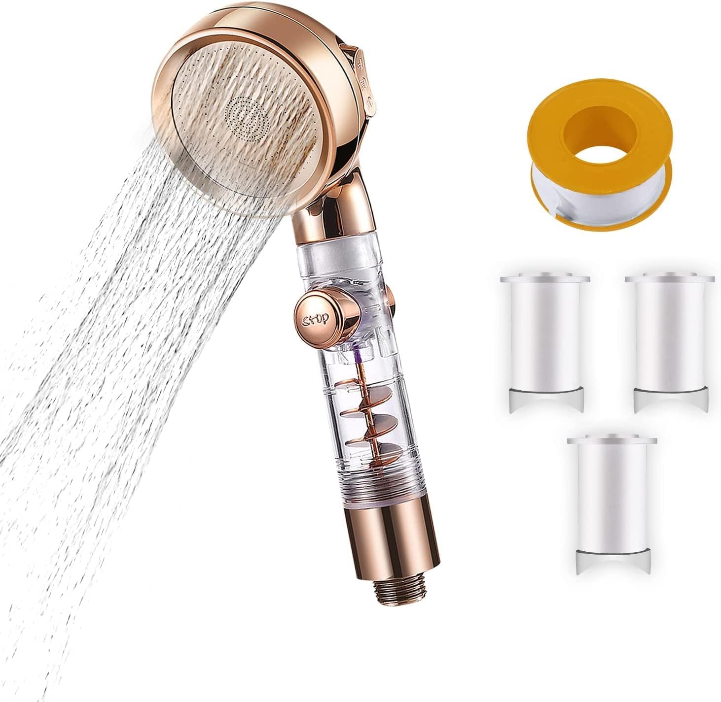 Shower Head Handheld, Universal Water Saving Shower head Water Softener Shower Heads High Pressure Handheld Shower Filter with 3 Sprays, Gold