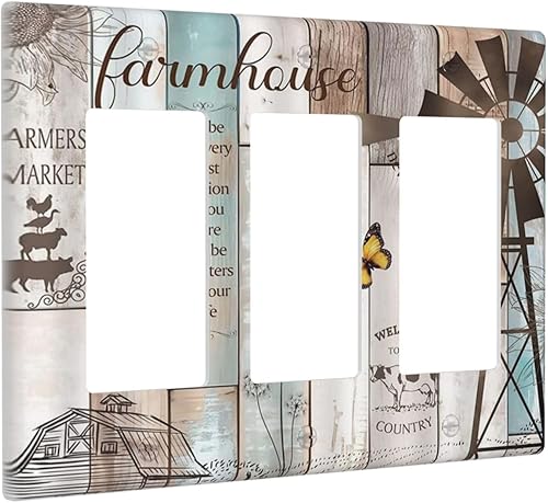 Miniatura 142 de Placa Cubierta de Interruptor de Luz de Palanca Individual con Diseño de Flor Botánica en Tablero de Madera Rústico Estilo Granja - Placa de Pared