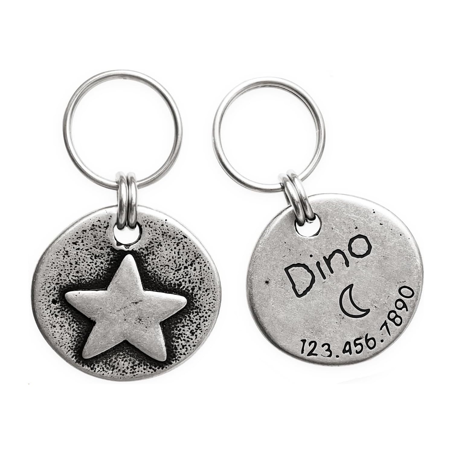 MEOW the WOOF Artistic Handmade Hammered ""Star"" Collar Cat Dog ID Tags with Unique Handcrafted Design and Durable Stainless Steel, Personalized Deep