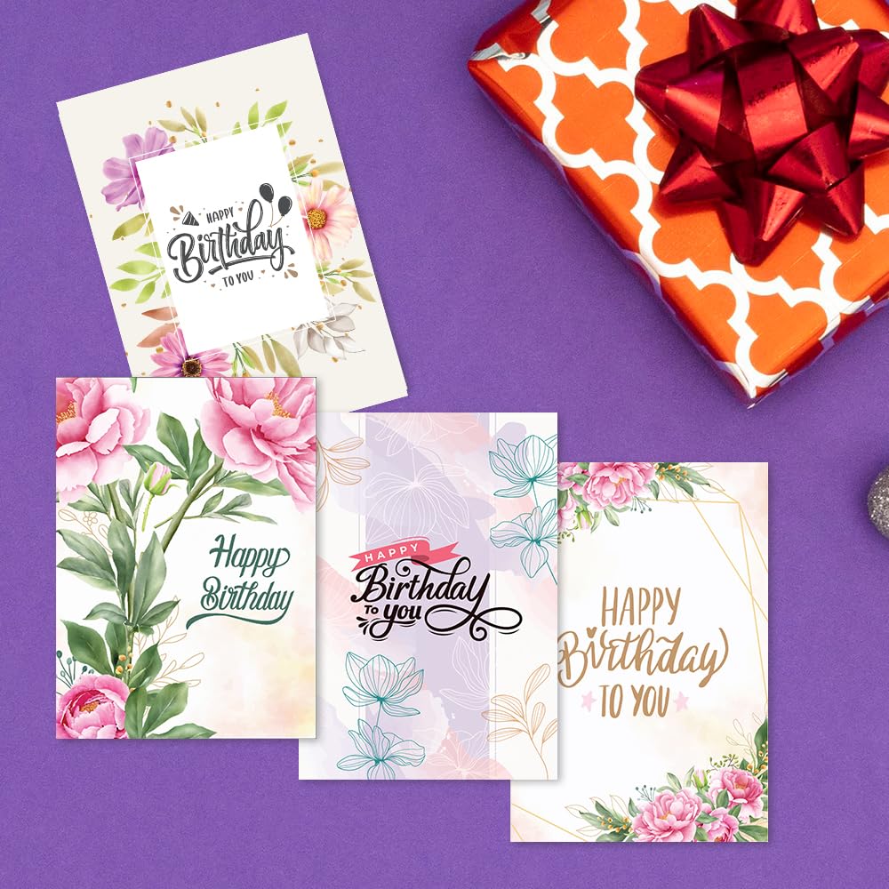 Premify Birthday Cards Multipack Of 24, Birthday Card Set Includes 24 Mixed Happy Birthday Card Designs, Blank Inside, Bulk Birthday Cards & Envelopes - View #7