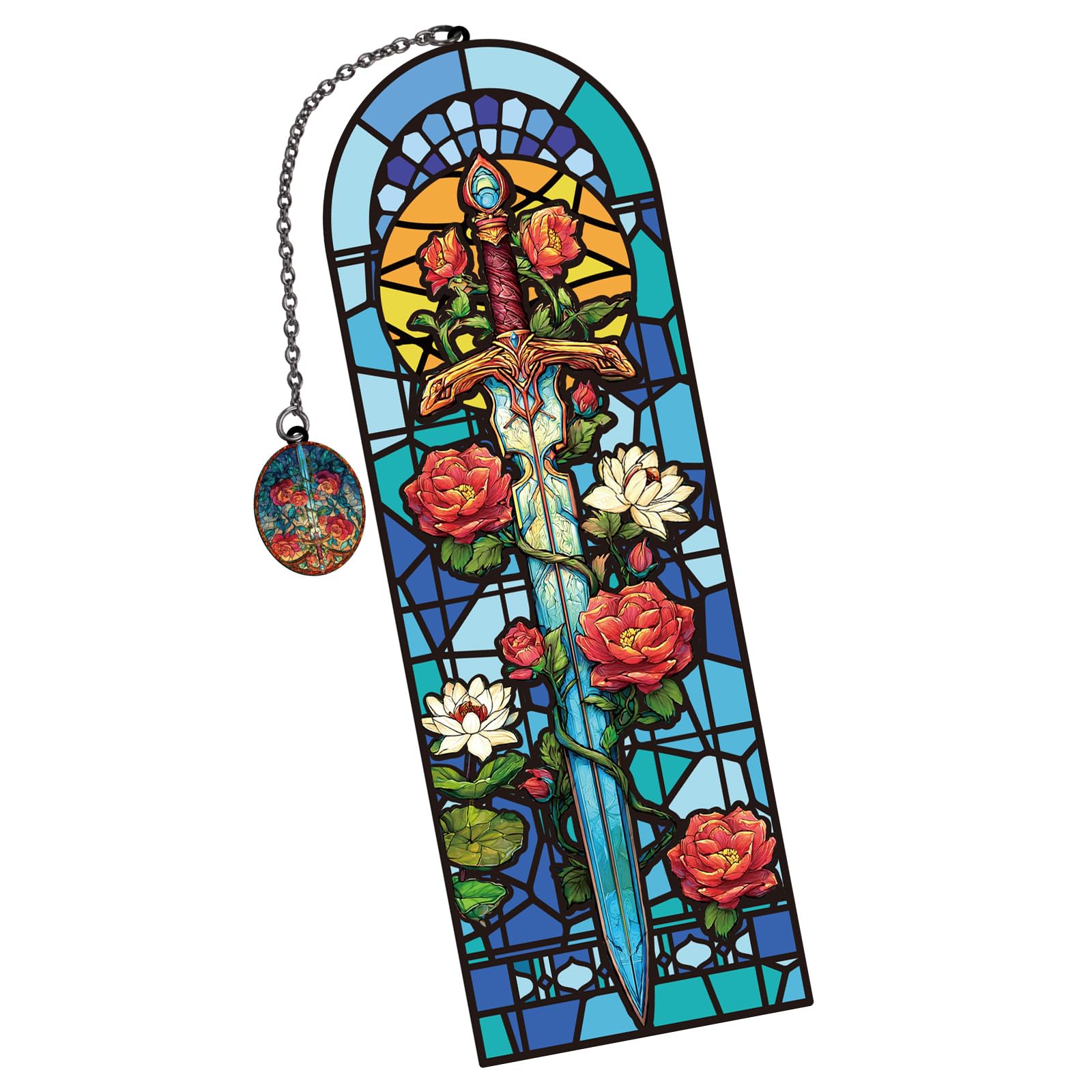 Shejdgart Sword Stained Glass Bookmark Gifts - Stained Glass Art Metal Bookmarks for Book Lovers, Fantasy Book Accessories for Reading Women Men, Halloween Thanksgiving Christmas Birthday Bookish Gift