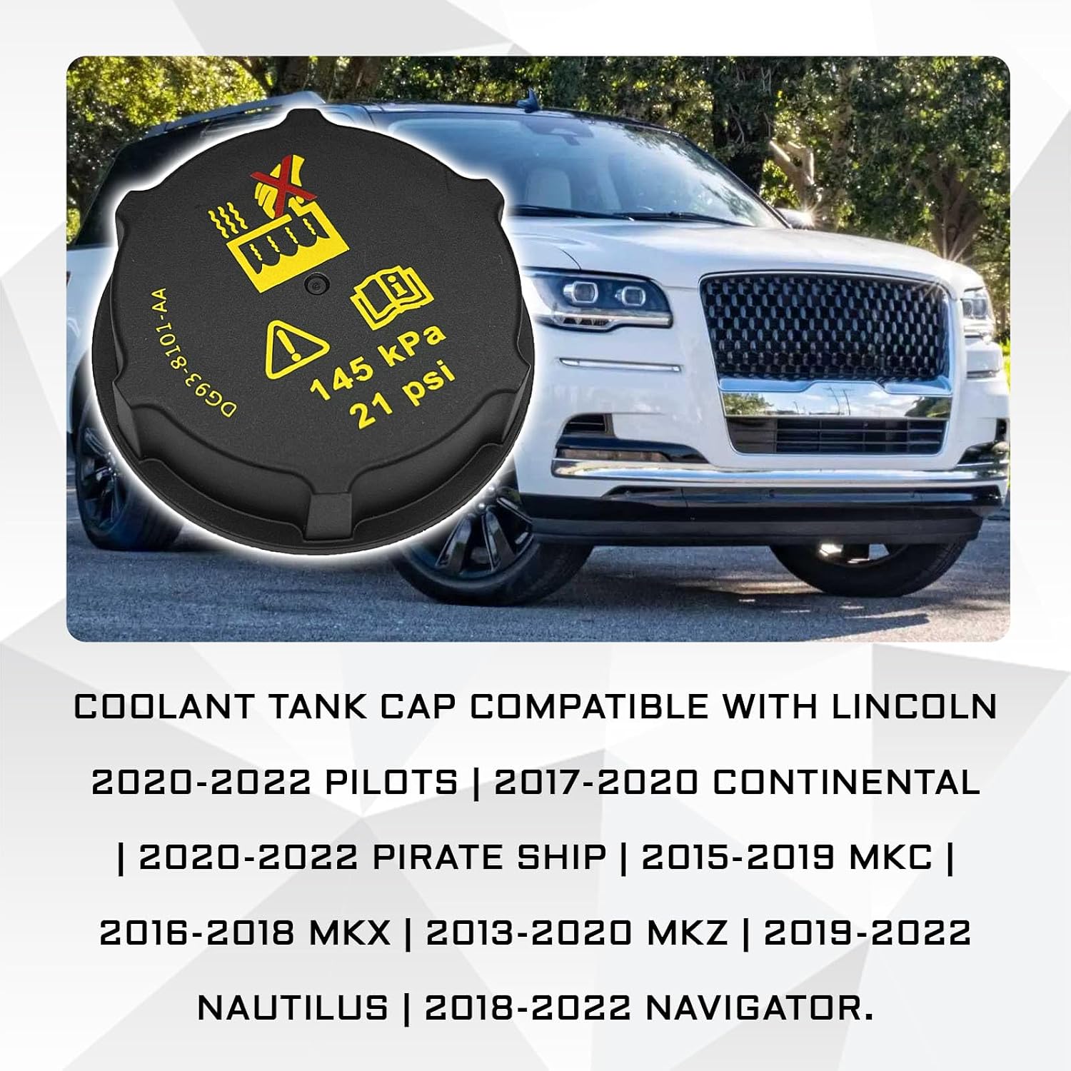 DG93-8101-AA Radiator Coolant Reservoir Cap for Ford Focus Mustang Fusion Escape F150 F250 F350 F450 F550 F600 Fiesta Bronco Edge Ranger Expedition Explorer Transit Lincoln Aviator MKZ MKC MKX