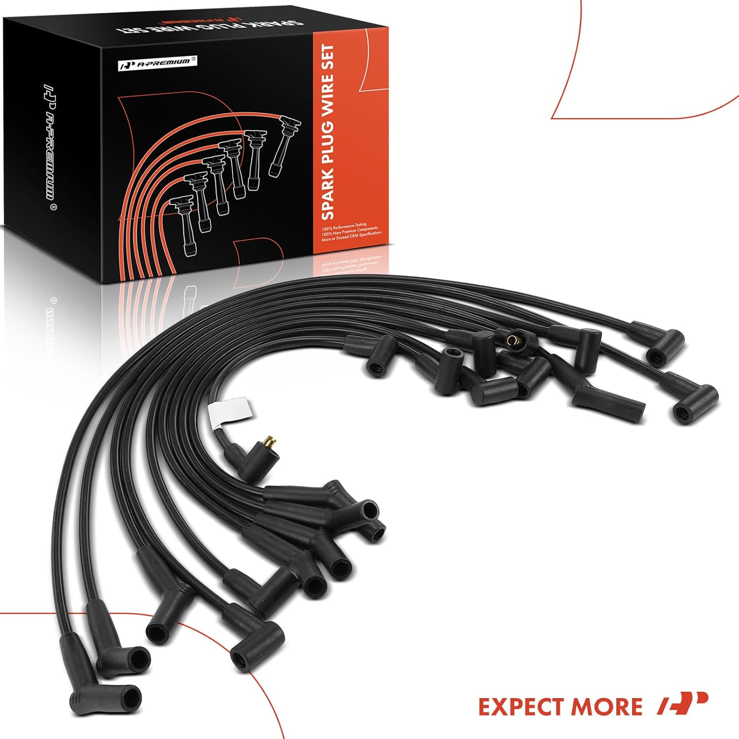 A-Premium 10PCS Spark Plug Wires Compatible with Ford F-100 1981-1982, F-150 1978-1984, F-250, F-350, Mustang, E-100 Econoline, Bronco & Lincoln Continental, Town Car & Mercury Capri, Cougar