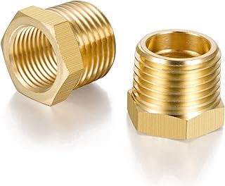 INIRET 5 packs 1/2" NPT Male to 3/8" NPT Female Reducer Adapter,Brass Pipe Fitting,Brass Reducer Hex Bushing Threaded Pipe Fitting, Hose Tube Adapter Convert
