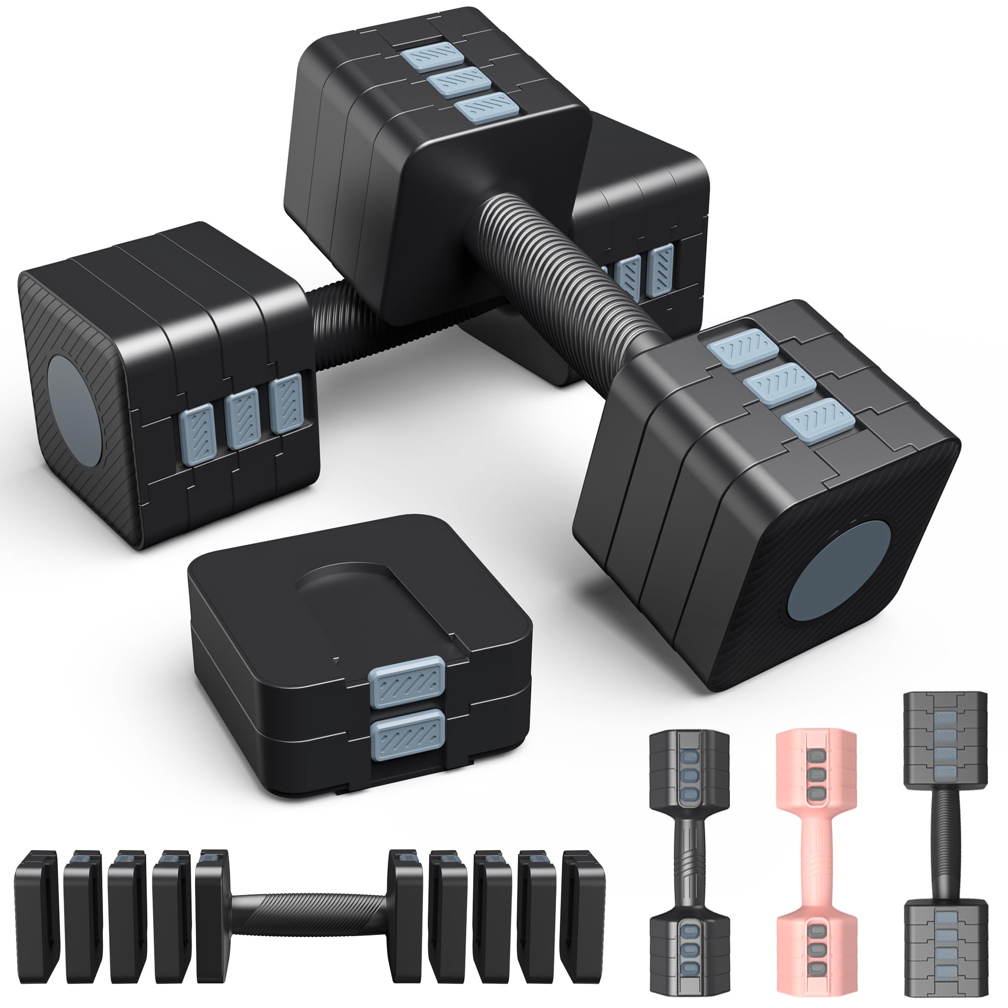 ダンベル 可変式ダンベル ダンベル 多角形ダンベル 2個セット 10kg ダンベル 可変式 1~10KG アジャスタブルダンベル 5段階調節 1秒で重量調整 筋トレダンベル 可変ダンベル 筋トレ 鉄アレイ トレーニング 無臭素材 静音 家庭用 ホームジム 男女兼用 (ブラック, 5kg*2)