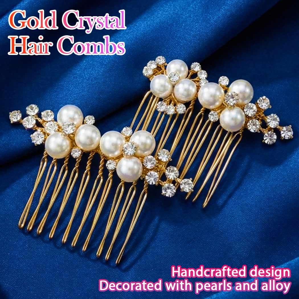 Amazon.com : Brishow Bridal Pearl Hair Combs Gold Wedding 