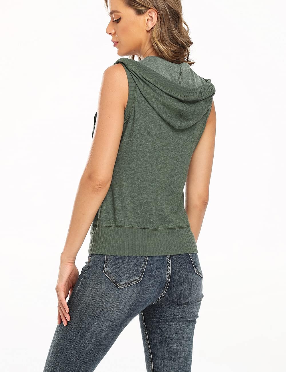 Dilgul Women's Sleeveless Hoodies Zip Up Hooded Vest Casual Sweatshirt with Kanga Pocket - Image 4