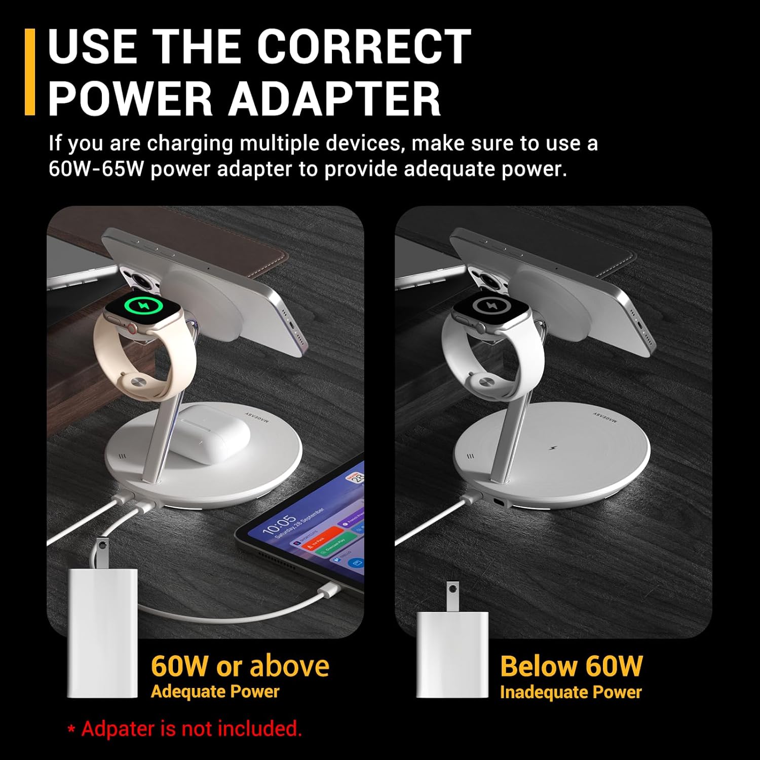 MAGEASY 4 in 1 Charging Station - Ultimate 55W Max Output, Bedside Charging Station, Fast Charging Stand for iPhone, Apple Watch, AirPods, iPad, with Ambient Light | Power Station (Black)
