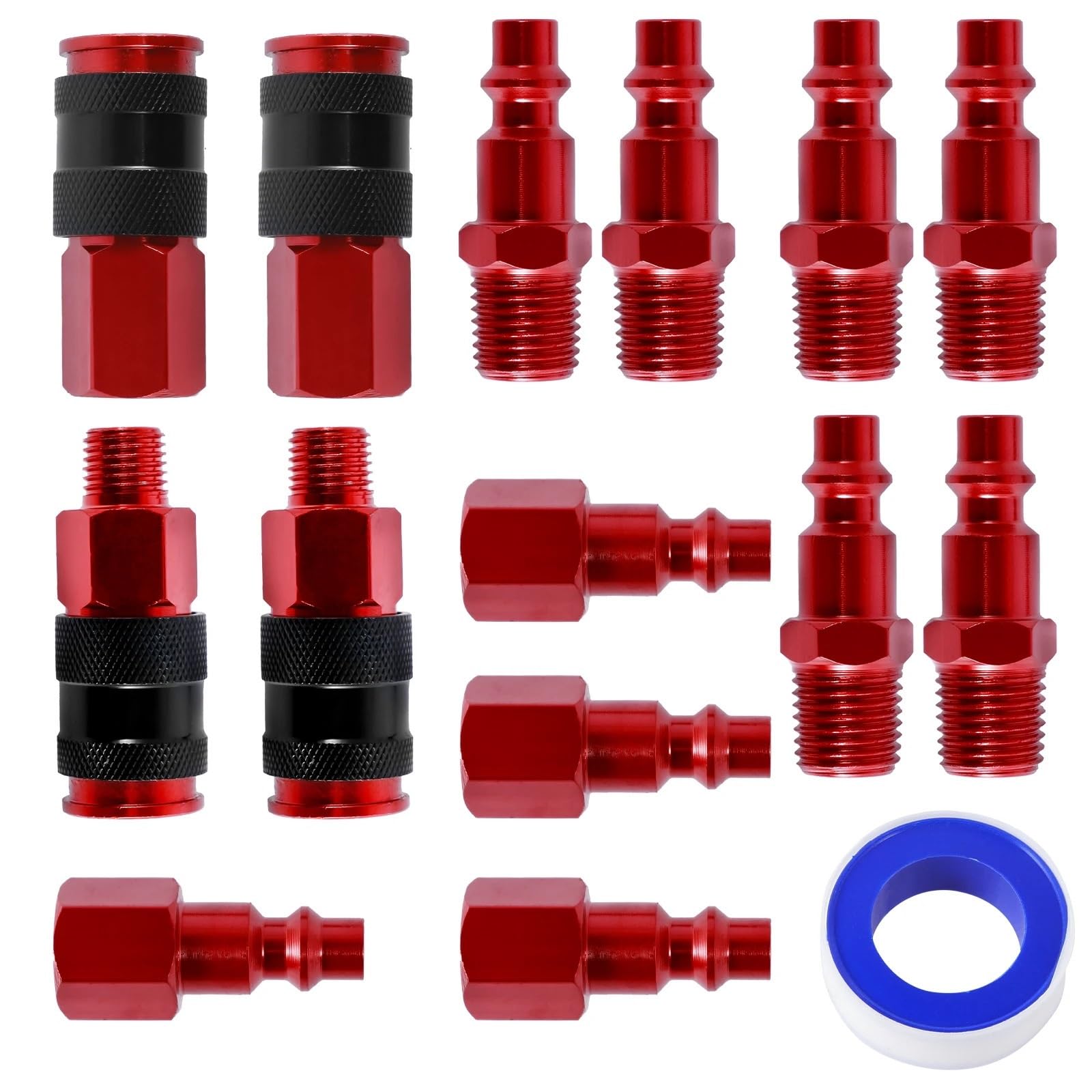 Kit Di Raccordi E Tappi For Aria Da 15 Pezzi, Filettatura NPT 1/4 Pollice, For A Collegamento Rapido, For Compressore D'aria In Alluminio